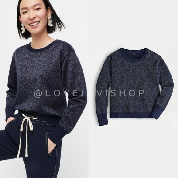 J.Crew Metallic Pullover Sweatshirt | Navy Sparkle Crew for Fall Sporting Events - Picture 1 of 8